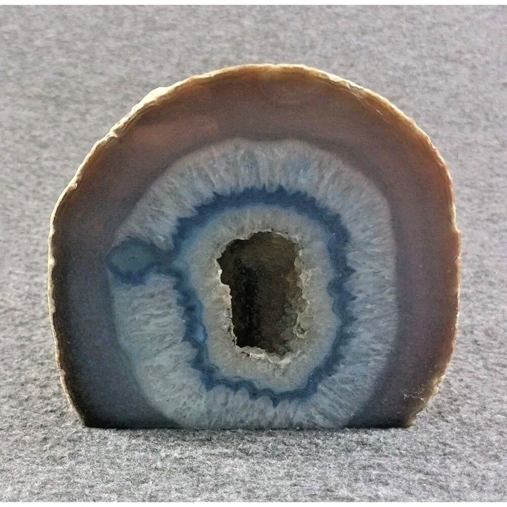 Blue White Crystal Geode Slice Polished Display Chunky Piece